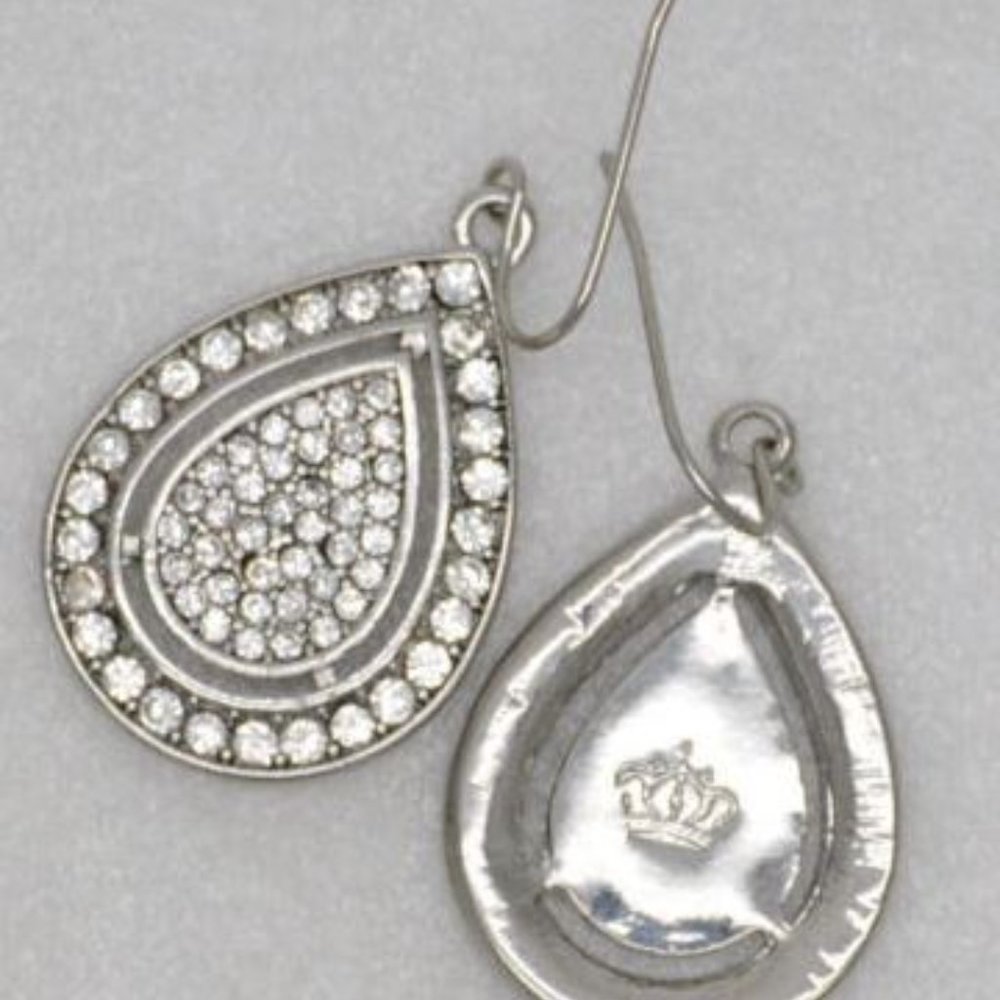 Premier Designs Silver Plated Teardrop Fishhook CZ Cut Crystal Earrings